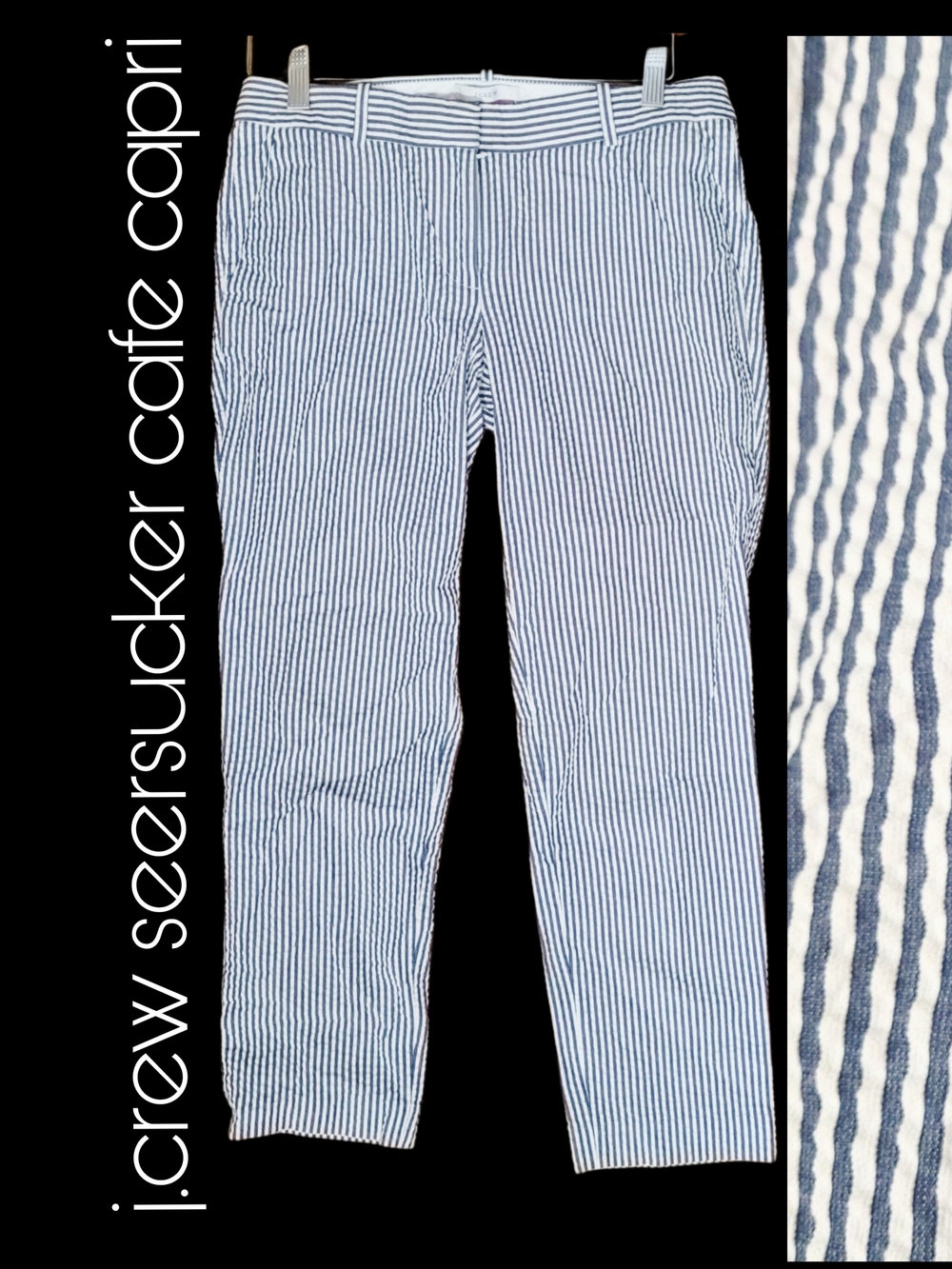 J.Crew Seersucker Cafe Capri Pants - Navy and White Stripe